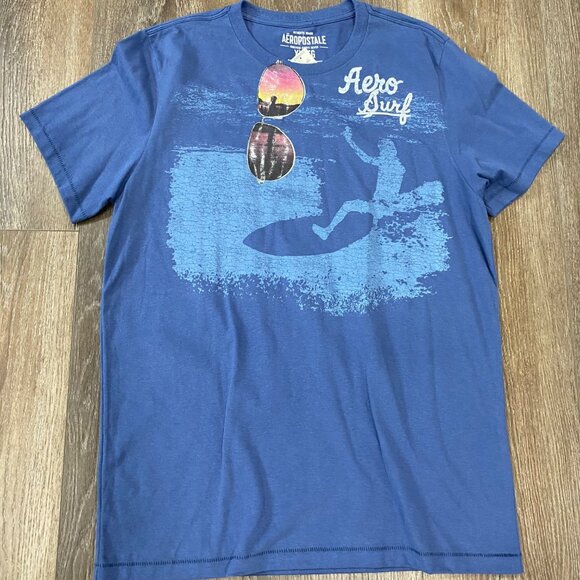 Aeropostale Mens XL Blue "Aero Surf" Graphic Tee 100% Cotton Casual Short Sleeve - Picture 1 of 5